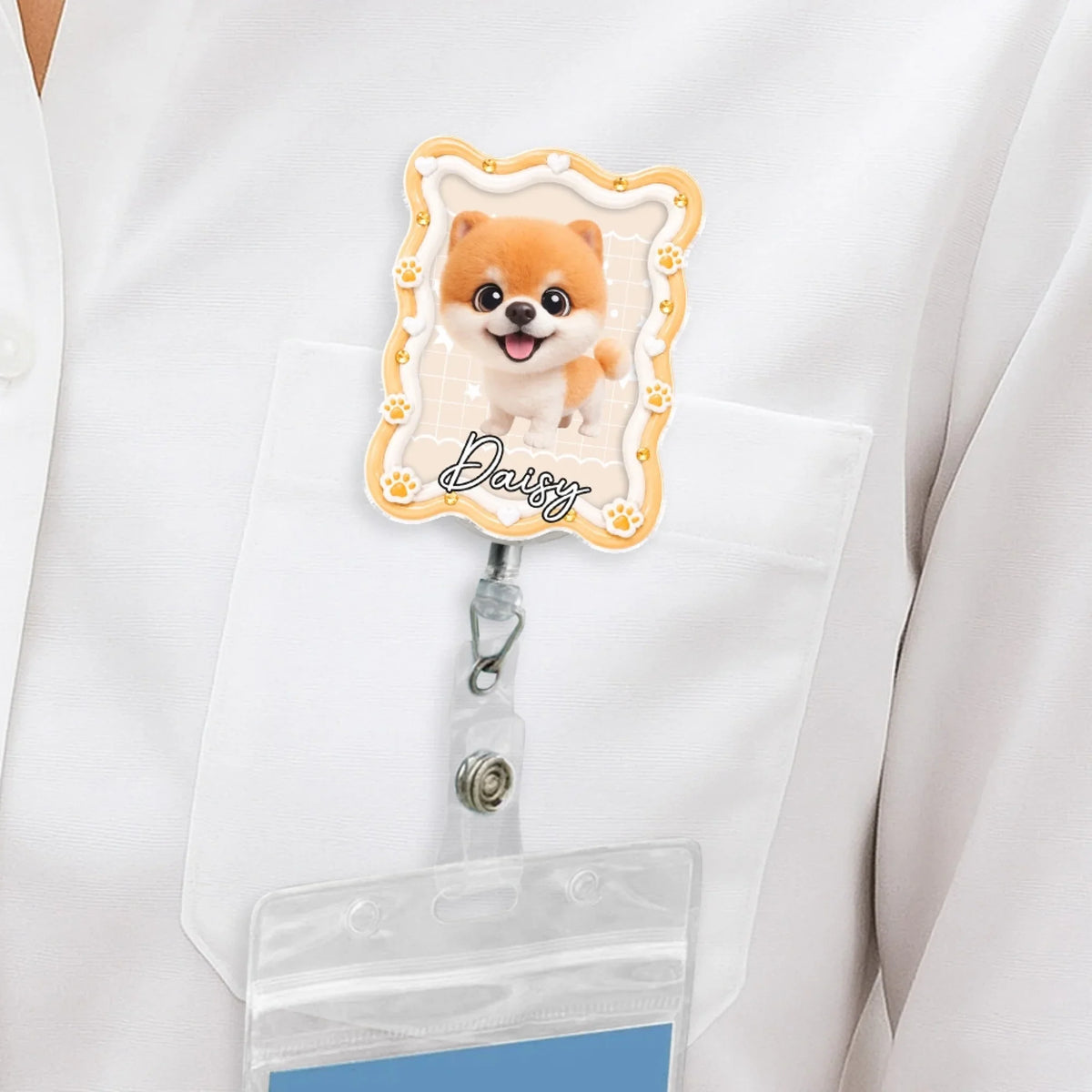 Custom Photo Nurse ID Holder, Graduation Christmas Birthday Gifts for Dog Lovers • Pet Caricature - Personalized Acrylic Badge Reel