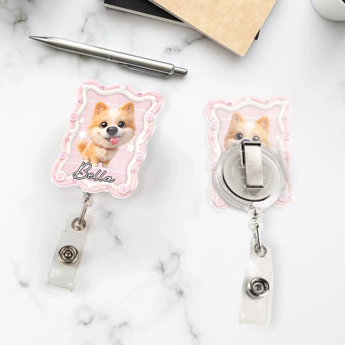 Custom Photo Nurse ID Holder, Graduation Christmas Birthday Gifts for Dog Lovers • Pet Caricature - Personalized Acrylic Badge Reel