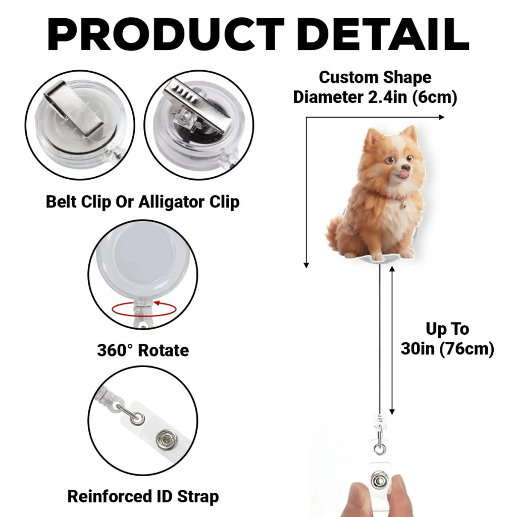 Custom Photo Pet Portrait ID Holder, Gift for Pet Mom, Pet Lovers • Bringing You Along To Work - Personalized Acrylic Badge Reel