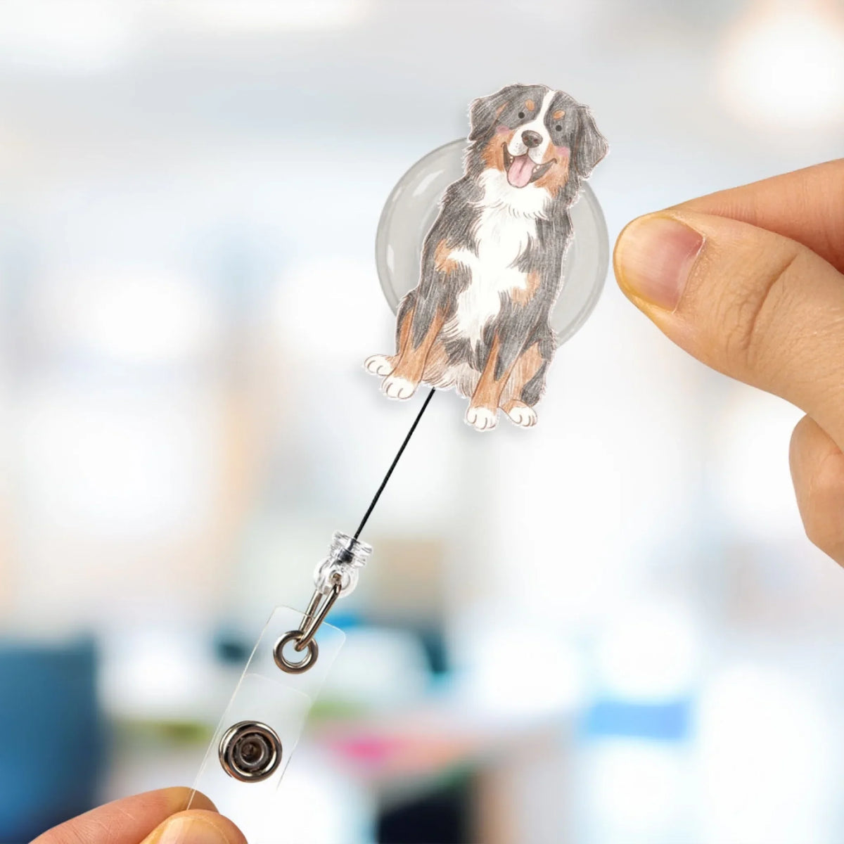 Custom Photo Pet Portrait ID Holder, Gift for Pet Mom, Pet Lovers • A Little Piece Of You At Work - Personalized Acrylic Badge Reel
