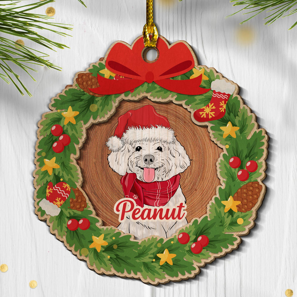 Custom Christmas Decor Home Birthday Gifts For Dog Lovers • Dog Wreath - Personalized 2-layered Wood Ornament