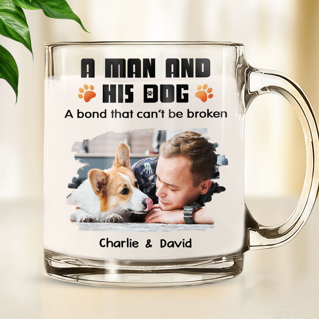 Custom Photo Christmas Birthday Gifts For Dog Lovers • Human And Their Dog Cartoon Christmas Photo - Personalized Glass Mug