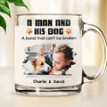 Custom Photo Christmas Birthday Gifts For Dog Lovers • Human And Their Dog Cartoon Christmas Photo - Personalized Glass Mug