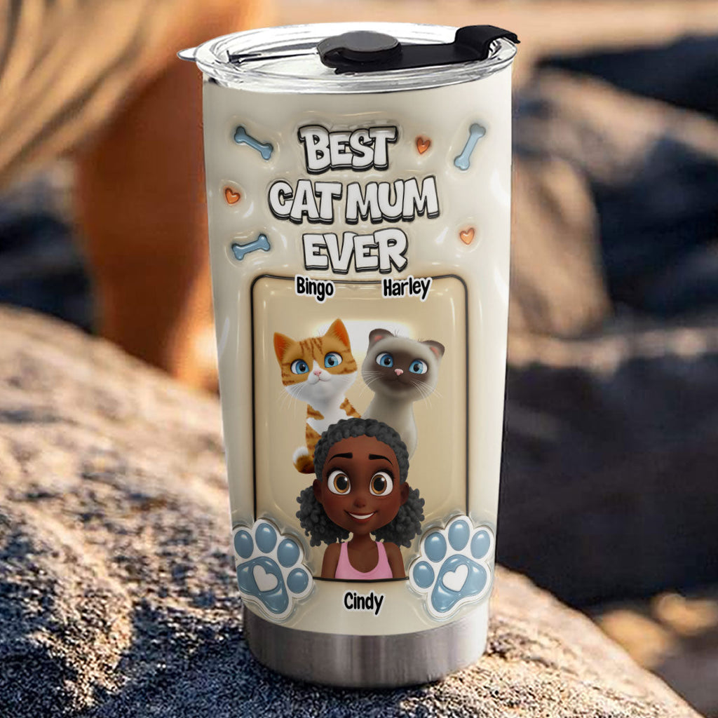 Custom Mother's day Birthday Gifts For Cat Mom, Cat Lovers • Proud Lovely Cat Mom - Personalized 3D Inflated Effect Tumbler