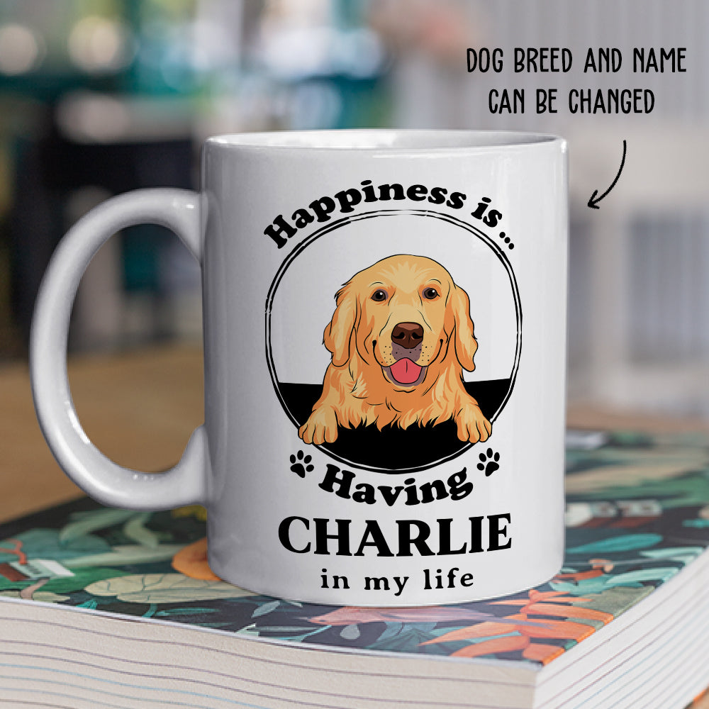 Custom Christmas Birthday Gifts For Dog Lovers • Happiness Is - Personalized Coffee Mug