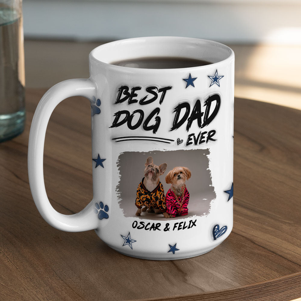 Custom Photo Christmas Birthday Gifts For Pet Dad, Pet Lovers • Best Dog Dad Line Photo - Personalized 3D Inflated Effect Mug
