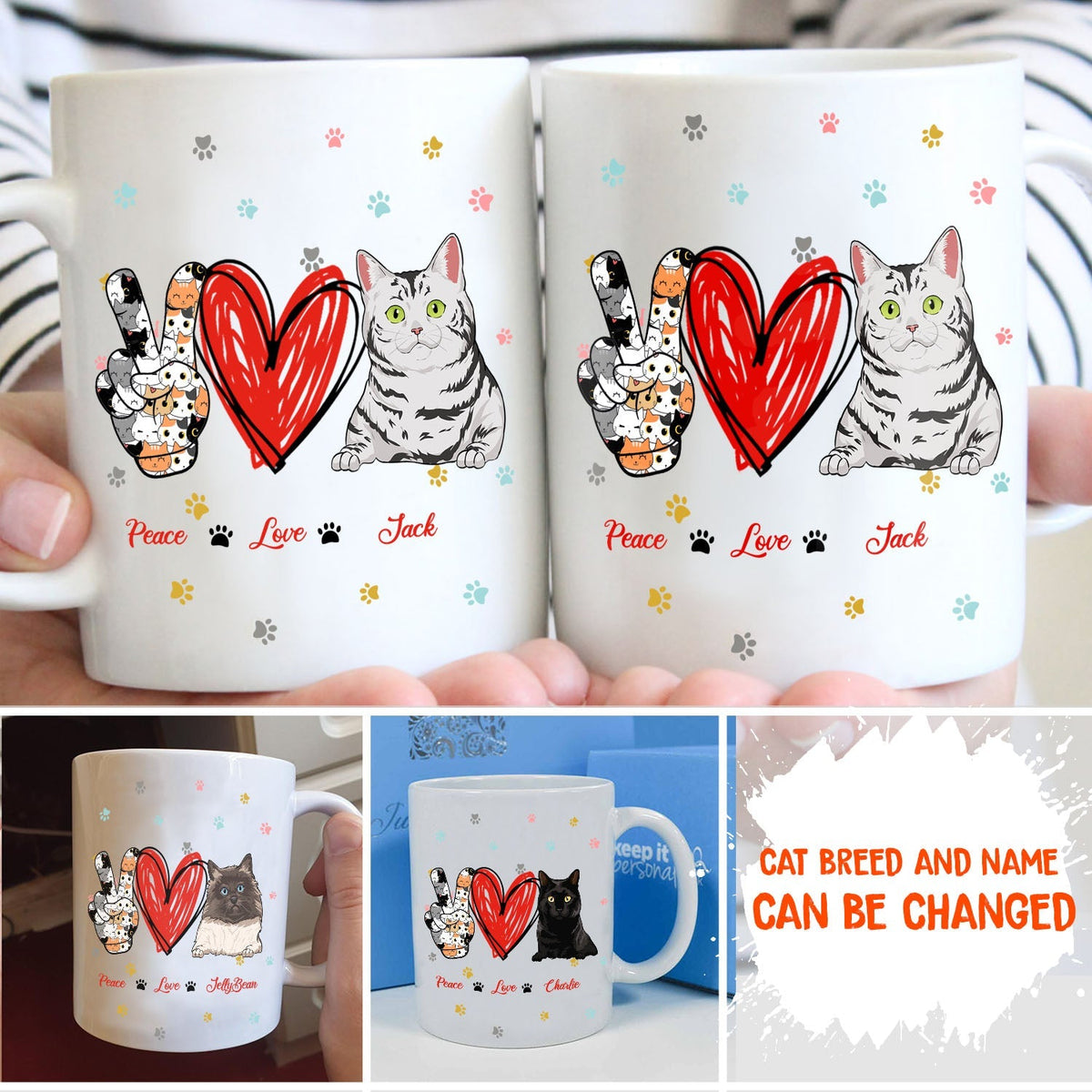 Custom Christmas Birthday Gifts For Cat Lovers • Peace Love Cat - Coffee Mug