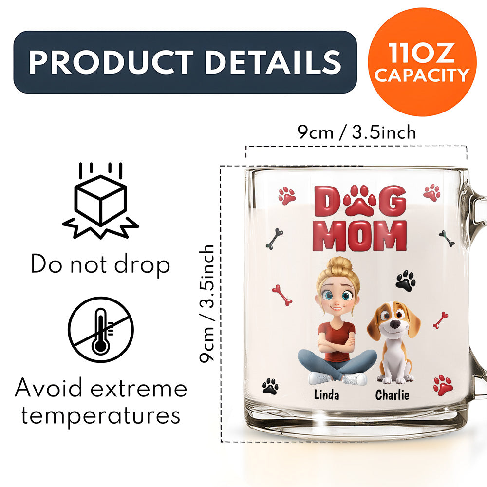 Custom Christmas Birthday Gifts For Dog Mom, Dog Lovers • Lovely Dog Mama - Personalized 3D Inflated Effect Glass Mug
