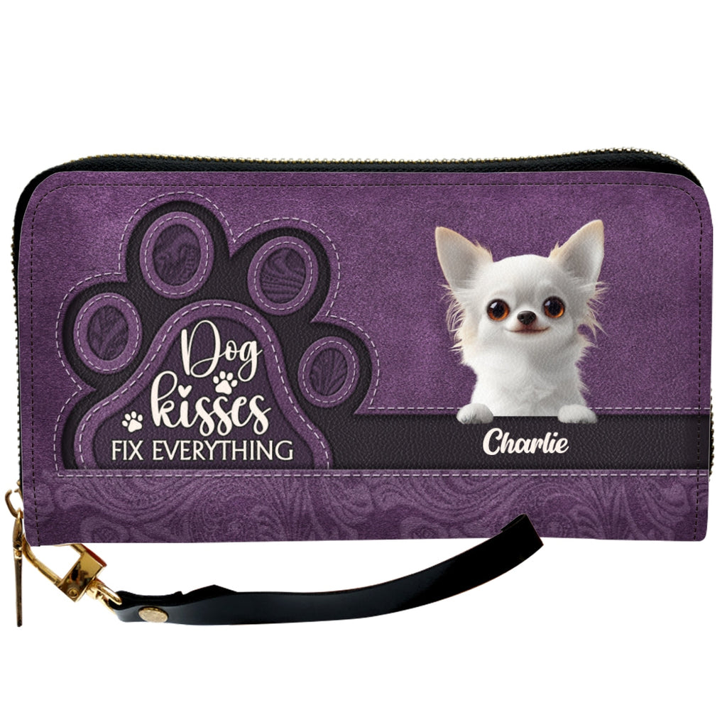 Dog Kisses Fix Everything - Personalized Leather Wallet