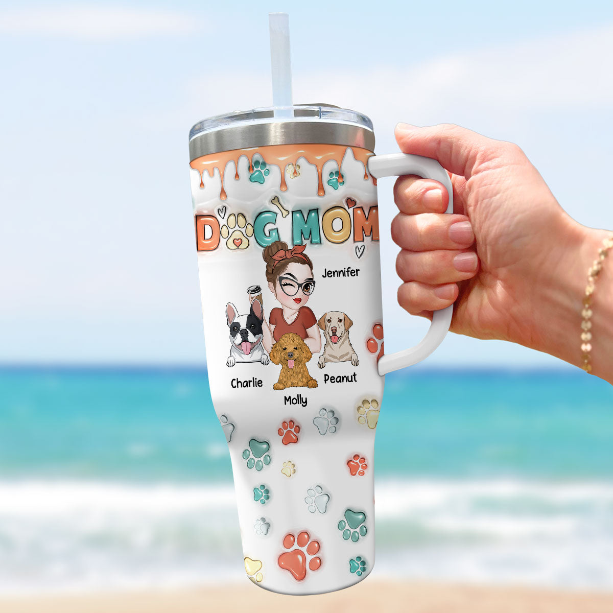 Custom Mother's day Birthday Gifts For Dog Mom, Dog Lovers • Mom Of Dogs Ver 2 - Personalized 3D Inflated Effect Printed 40 Oz Tumbler