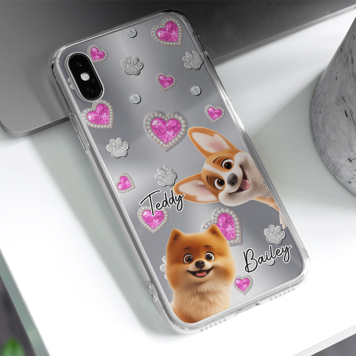 Glitter Cute Cartoon Dogs - Personalized Phone Case