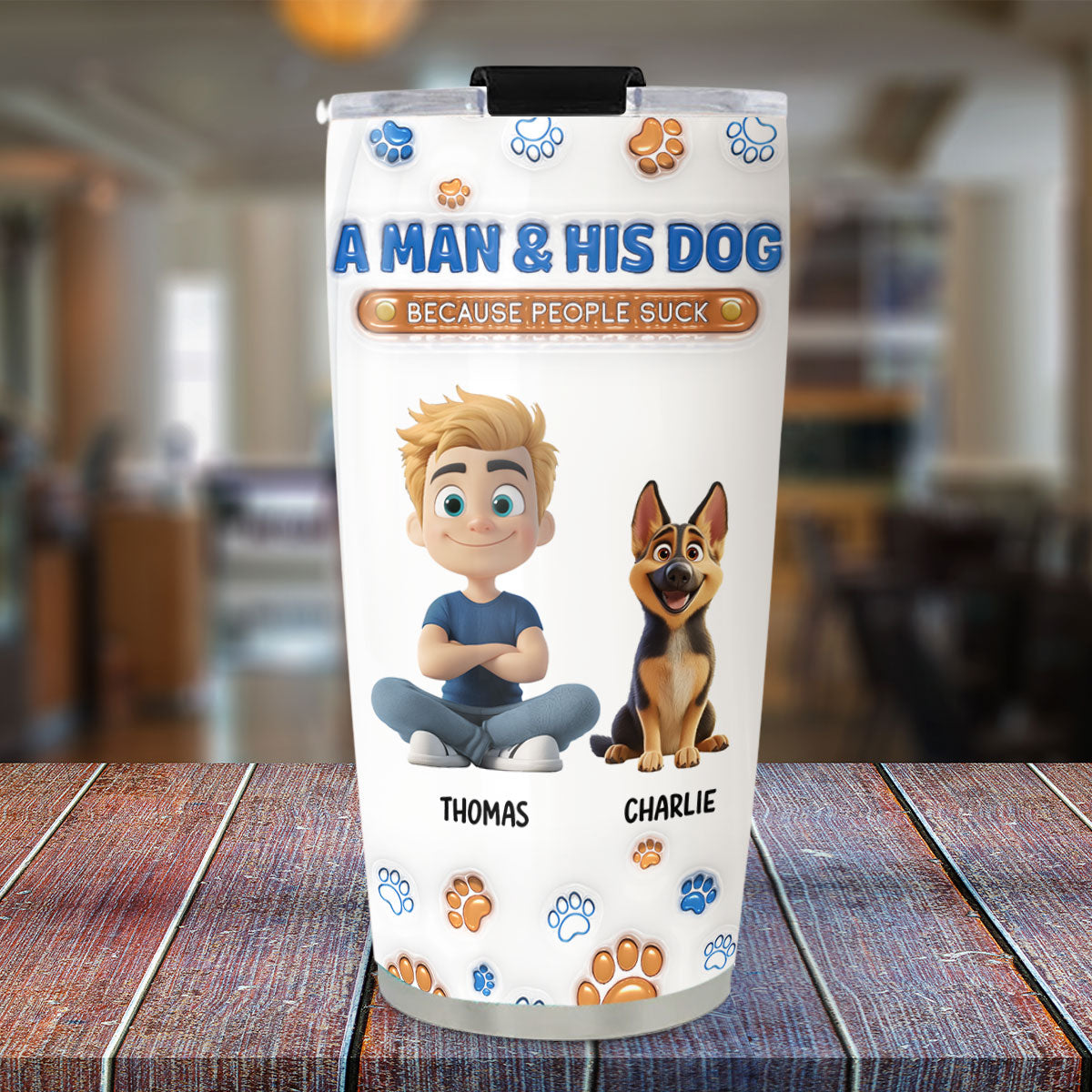 Custom Christmas Birthday Gifts For Dog Dad, Dog Lovers • A Gentleman And His Dog - Personalized 3D Inflated Effect Tumbler