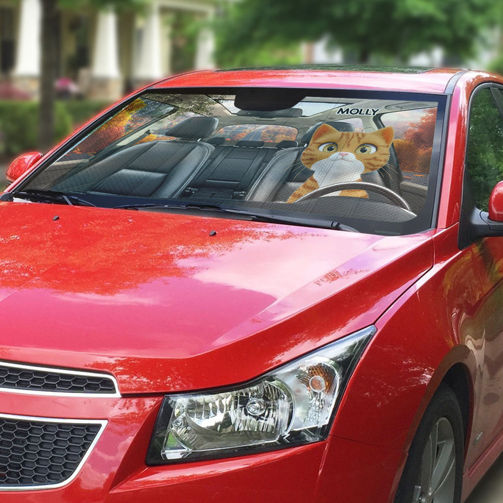 Cat Drives Car - Personalized Car Sunshade