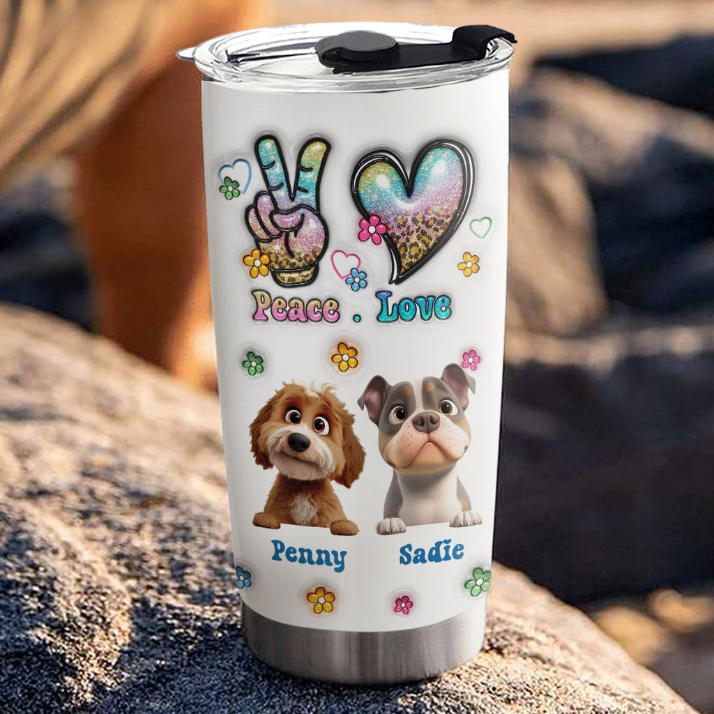 Custom Christmas Birthday Gifts For Dog Lovers • Peace Love Dog - Personalized 3D Inflated Effect Tumbler