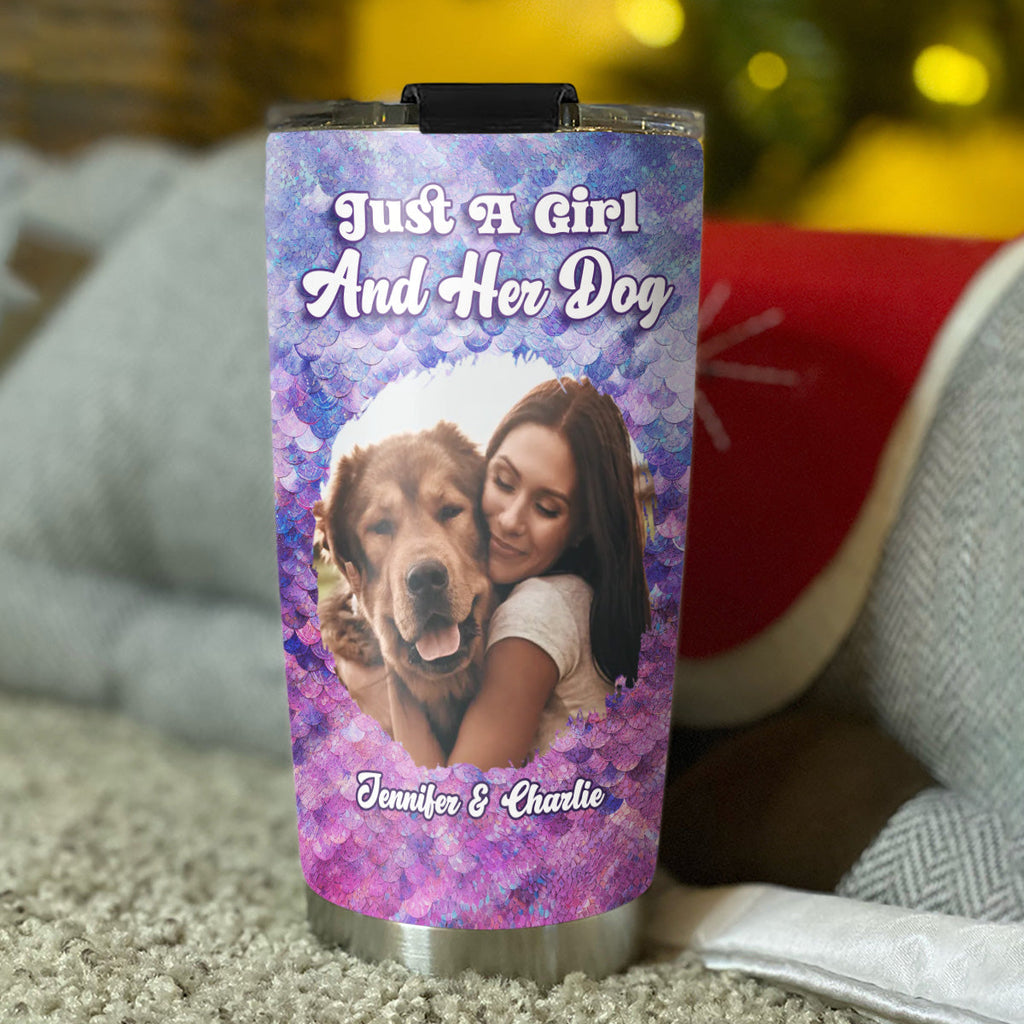 Custom Photo Christmas Birthday Gifts For Dog Mom, Dog Lovers • Sequin Effect Dog Mom Photo - Personalized 3D Effect Tumbler