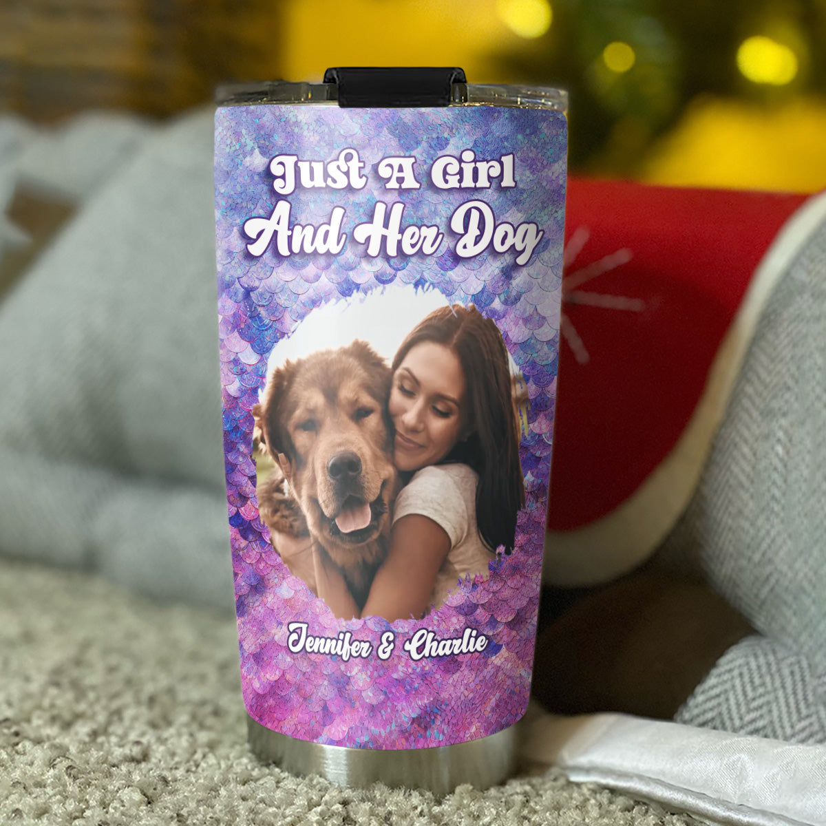 Custom Photo Christmas Birthday Gifts For Dog Mom, Dog Lovers • Sequin Effect Dog Mom Photo - Personalized 3D Effect Tumbler