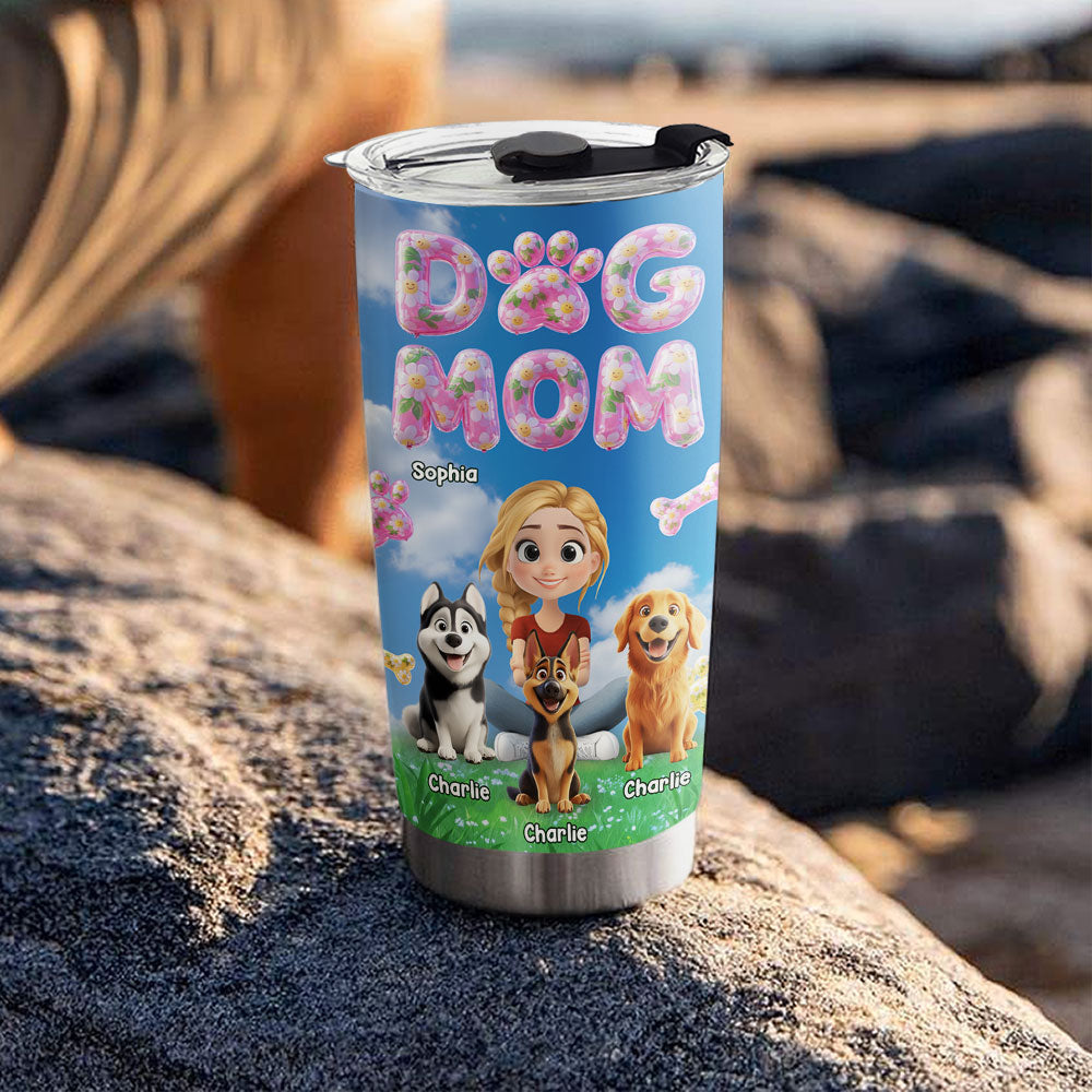 Custom Christmas Birthday Gifts For Dog Mom, Dog Lovers • Bubble Chibi Dog Mom - Personalized 3D Effect Tumbler