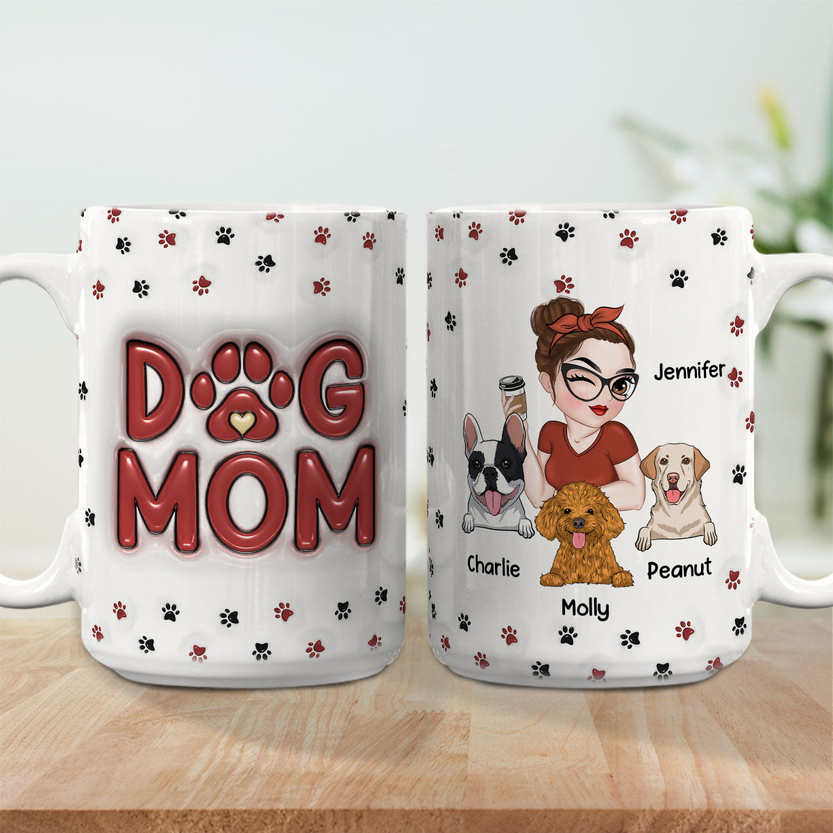 Custom Mother's day Birthday Gifts For Dog Mom, Dog Lovers • Lovely Dog Mom Mug - Personalized 3D Inflated Effect Mug