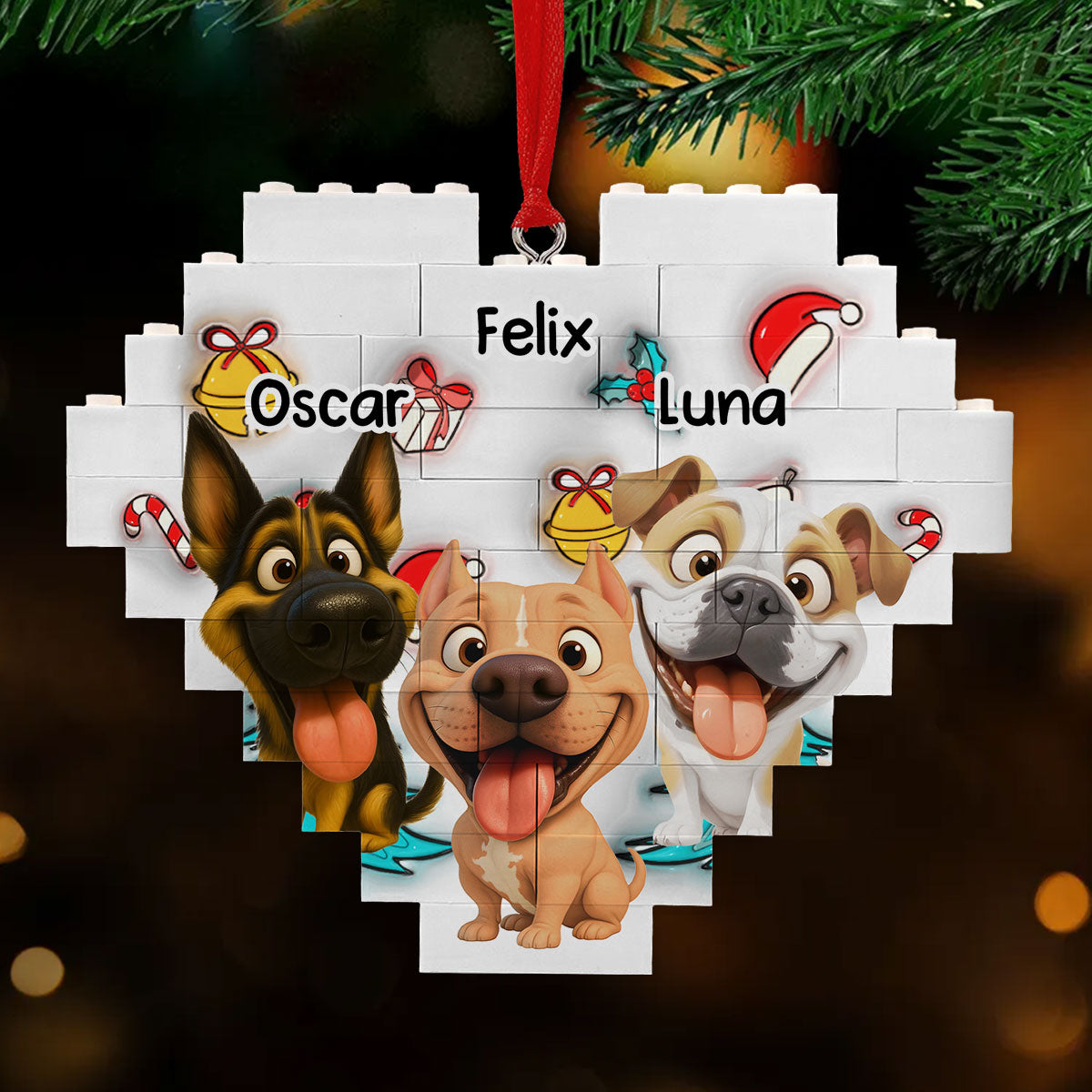 Custom Christmas Decor Home Birthday Gifts For Dog Mom, Dog Lovers • Santa Is Coming - Personalized 3D Effect Heart Puzzle Ornament