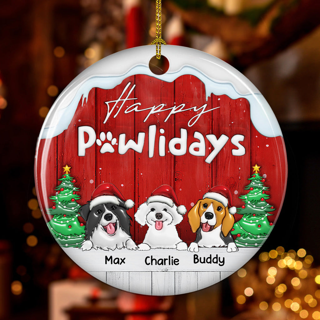 Happy Holiday To Our Dogs - Personalized 3D Inflated Effect Ceramic Ornament