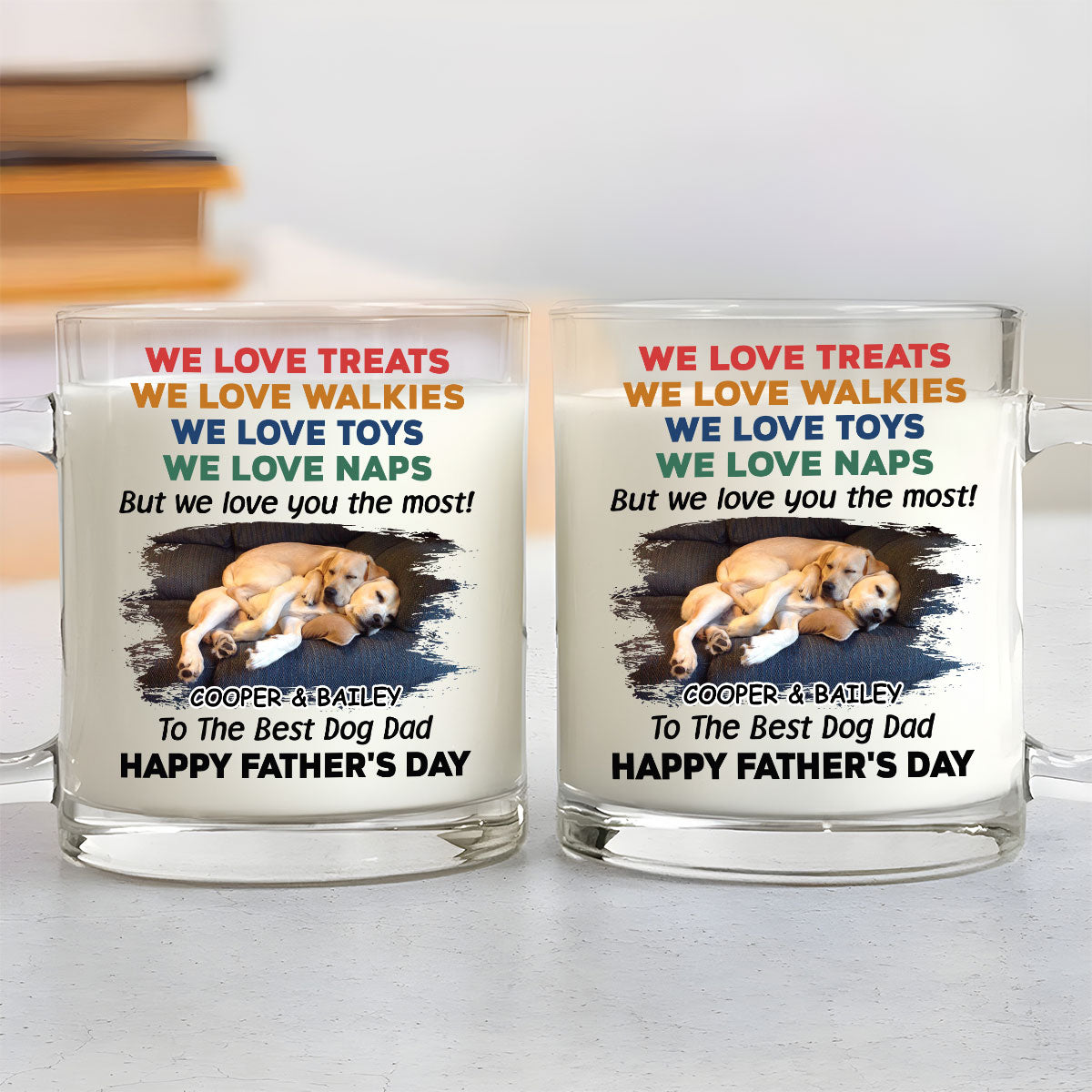 Custom Photo Father's day Birthday Gifts For Dog Dad, Dog Lovers • Love You The Most Photo Version 2 - Personalized Glass Mug