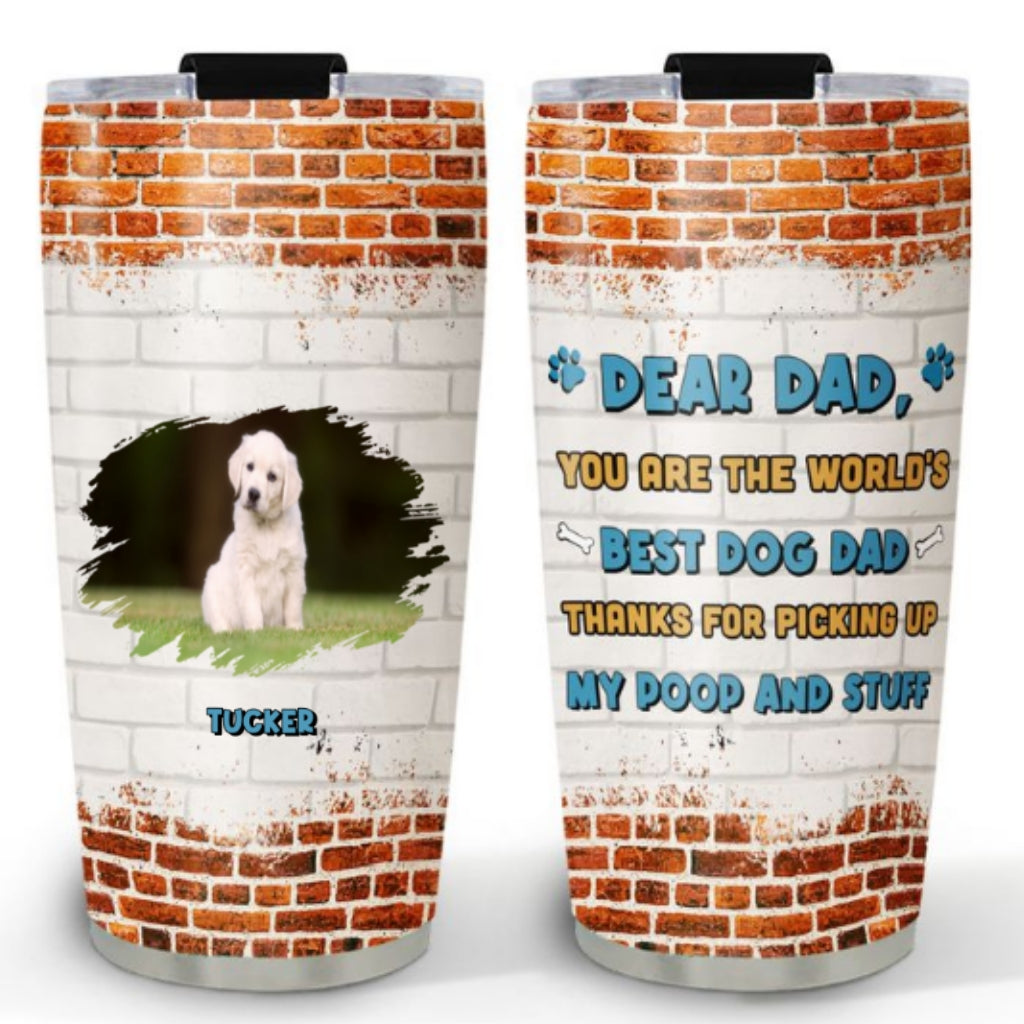 Custom Photo Christmas Birthday Gifts For Dog Dad, Dog Lovers • Dear Dad Photo - Personalized Tumbler