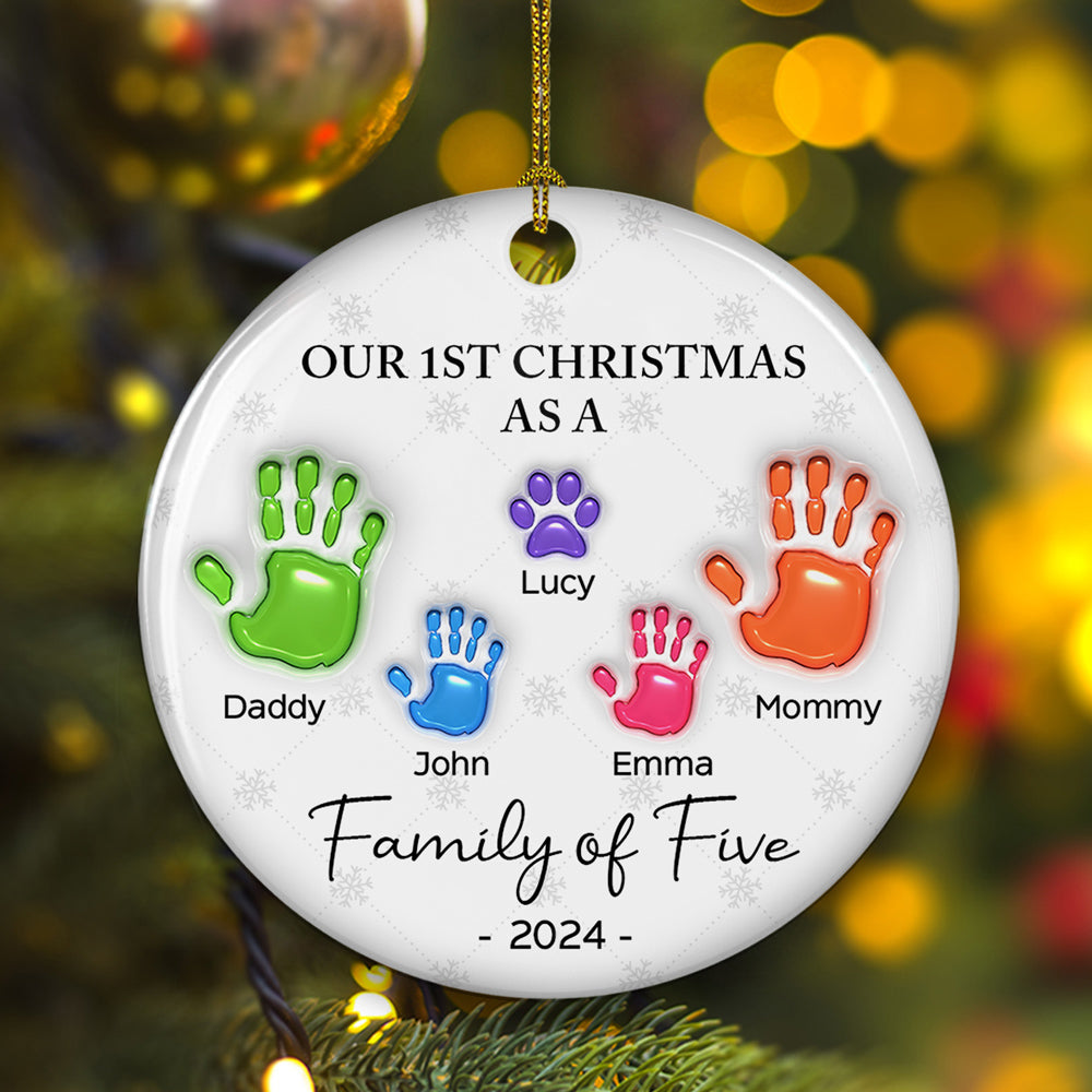 First Christmas As A Family Handprints - Personalized 3D Inflated Effect Ceramic Ornament
