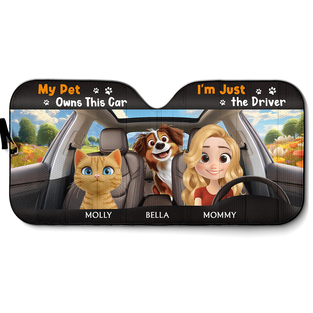 Custom Christmas Birthday Gifts Car Accessories for Pet Parents • My Pets Owns This Car - Personalized Car Sunshade