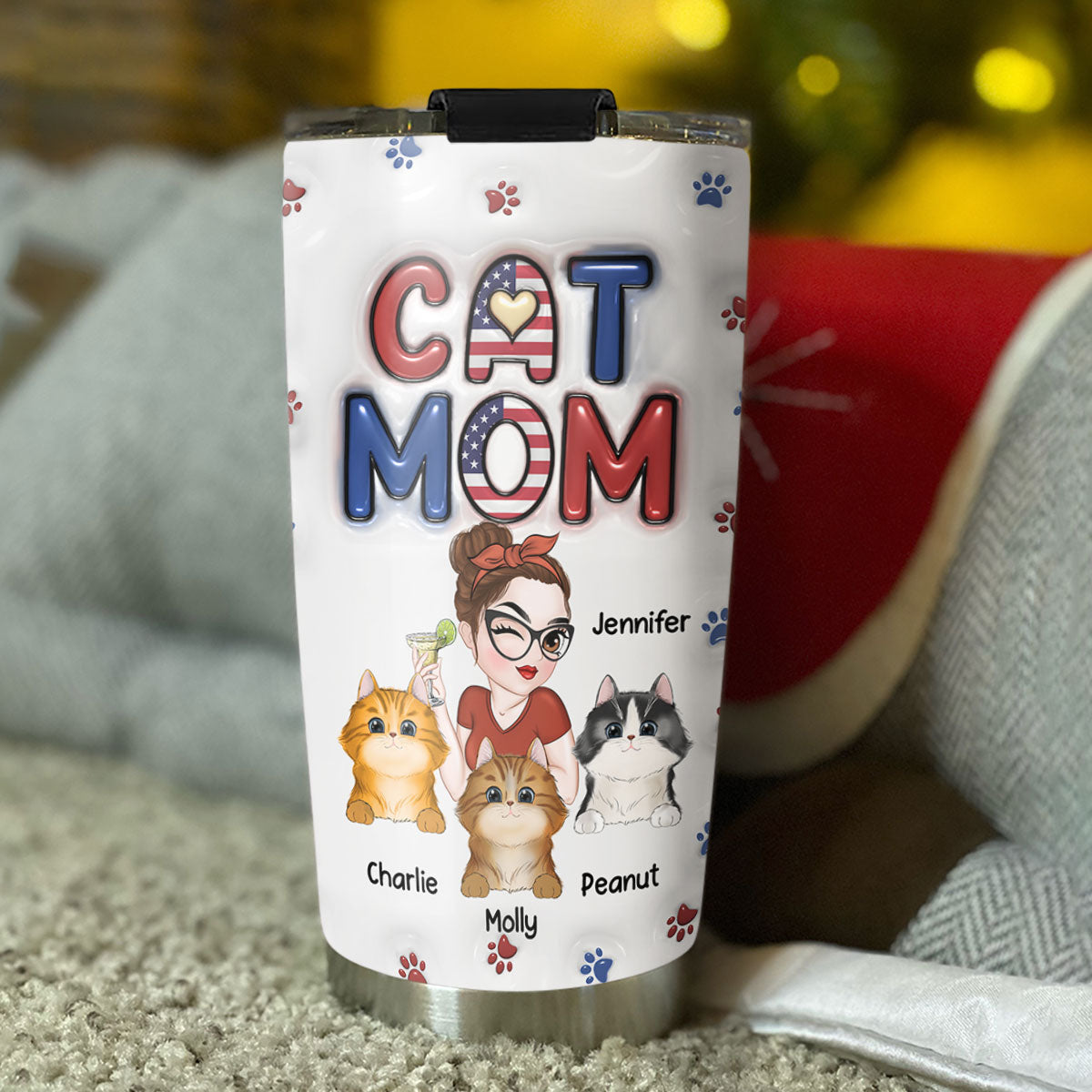 Custom Mother's day Birthday Gifts For Pet Mom, Pet Lovers • Lovely Cat Mom Version 3 - Personalized 3D Inflated Effect Tumbler