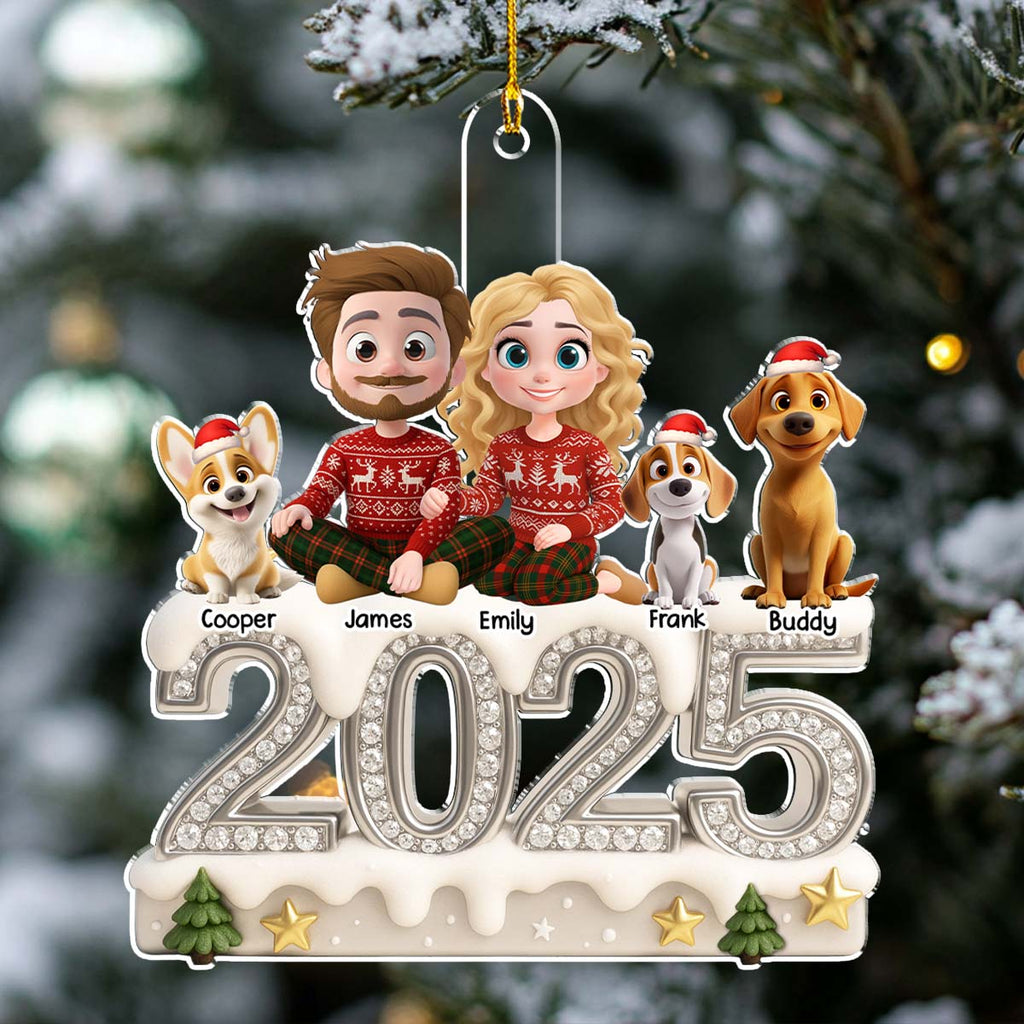 Custom Christmas Decor Home Birthday Gifts For Dog Lovers • Family Love Never Fades Away - Personalized 3D Effect Acrylic Ornament