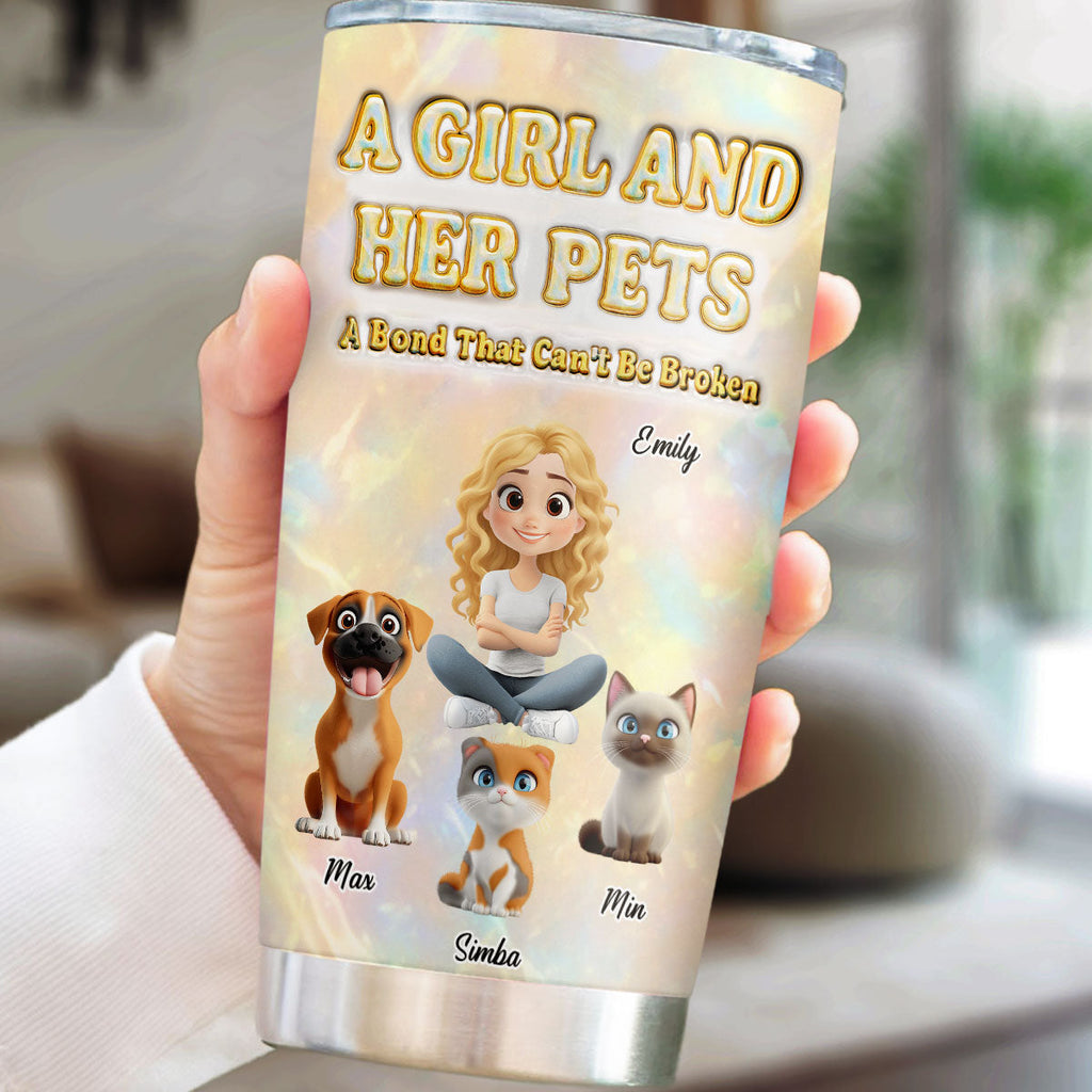 Custom Christmas Birthday Gifts For Pet Mom, Pet Lovers • A Girl And Her Pet Pearl - Personalized 3D Inflated Effect Tumbler
