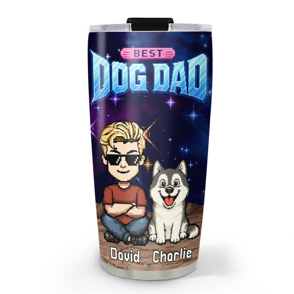 Custom Father's day Birthday Gifts For Dog Dad, Dog Lovers • Best Funny Pixel Dad - Personalized Tumbler