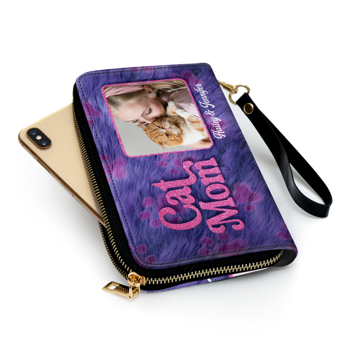 Bling Cat Mom Cartoon Photo - Personalized Leather Wallet