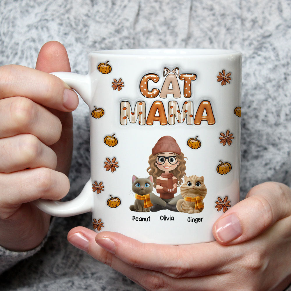 Custom Christmas Birthday Gifts For Cat Mom, Cat Lovers • Spicy Cinnamon Cat Ver - Personalized 3D Inflated Effect Mug
