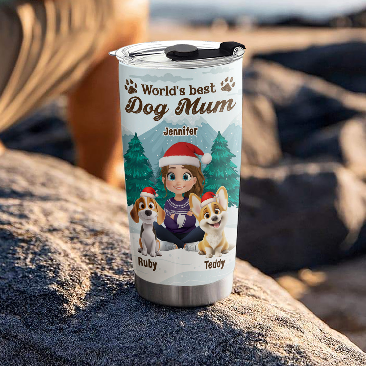 Custom Christmas Birthday Gifts For Dog Mom, Dog Lovers • Winter View From Dog Mom - Personalized Tumbler