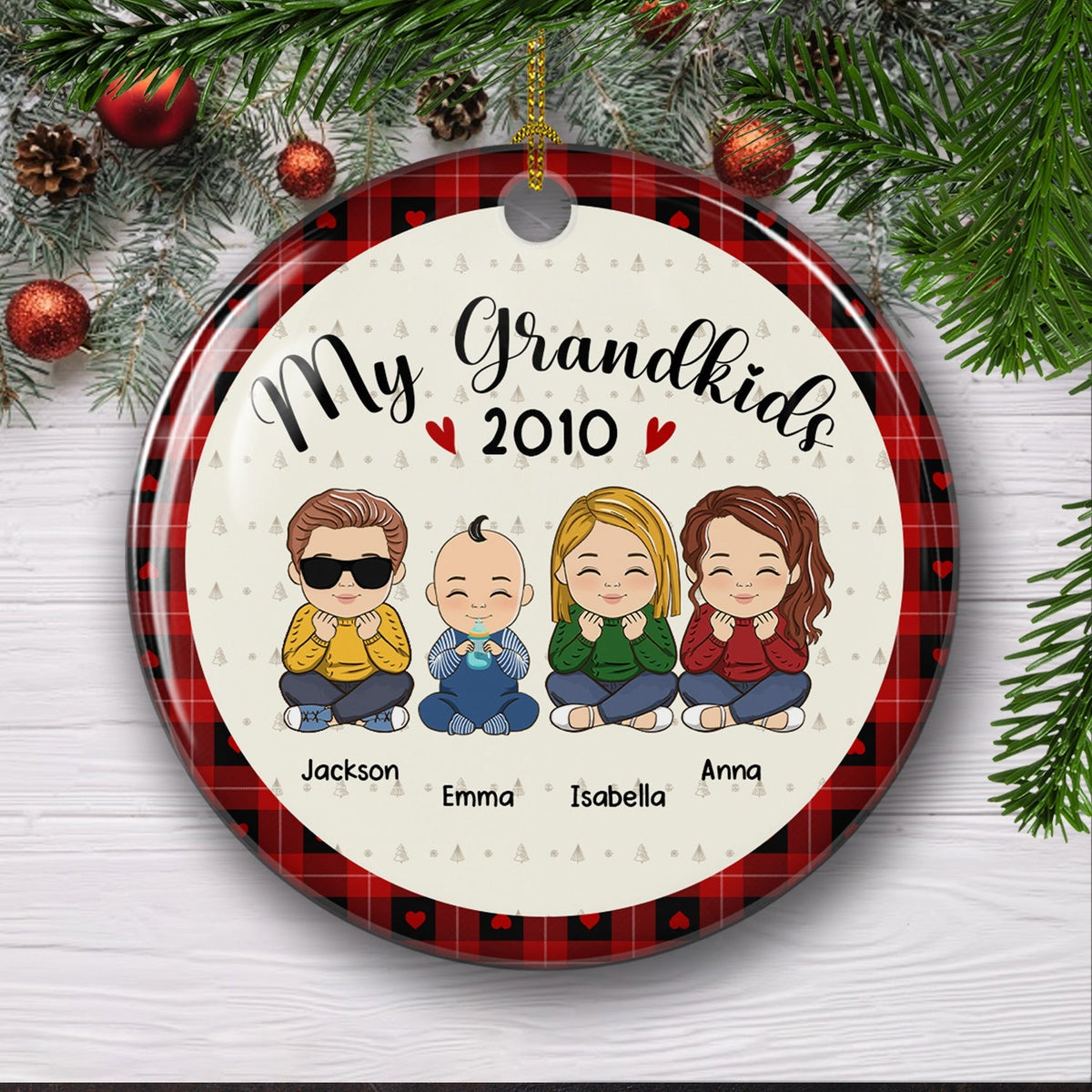 My Lovely Grandkids - Personalized Circle Ceramic Christmas Ornament