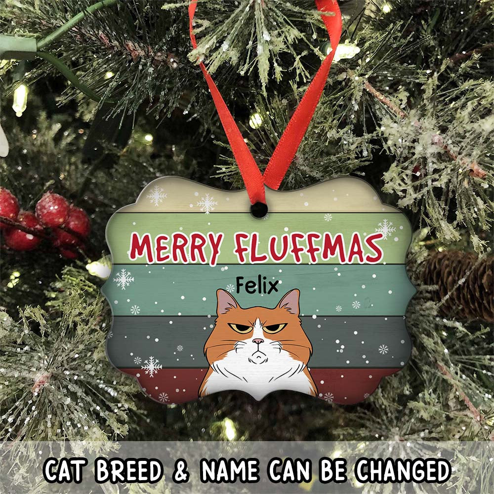 Custom Christmas Decor Home Birthday Gifts For Cat Lovers • Merry Fluffmas - Personalized Aluminum Ornament