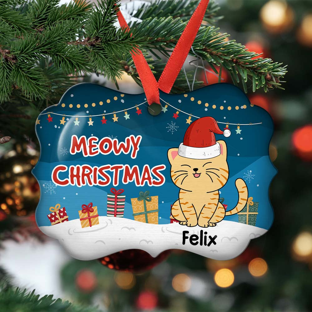Custom Christmas Decor Home Birthday Gifts For Cat Lovers • Meowy Christmas - Personalized Aluminum Ornament
