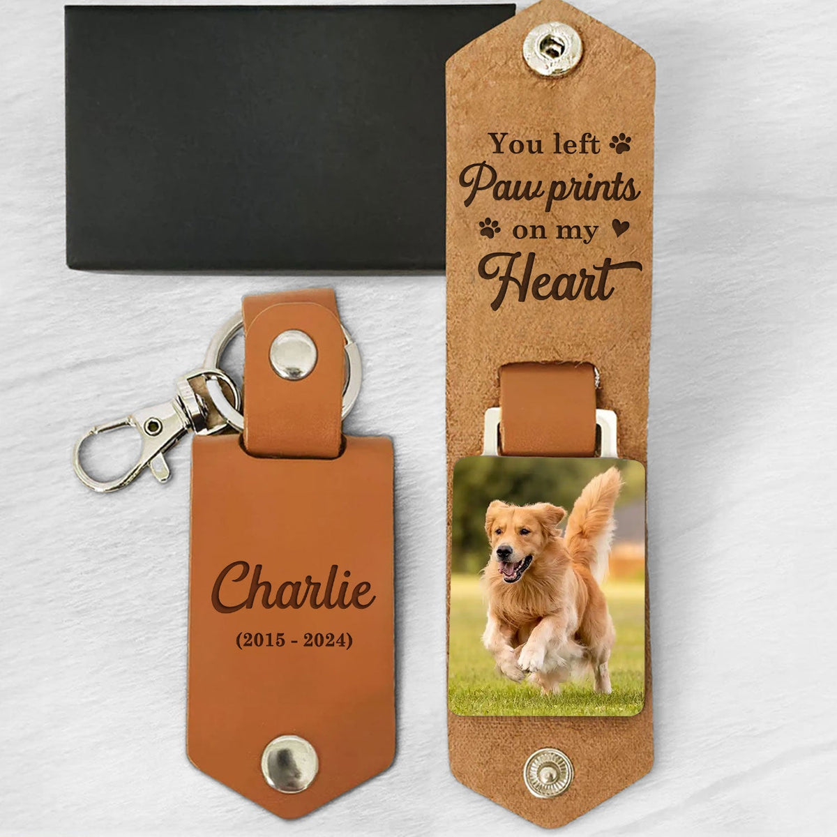 Paw Prints On My Heart - Personalized Leather Photo Keychain