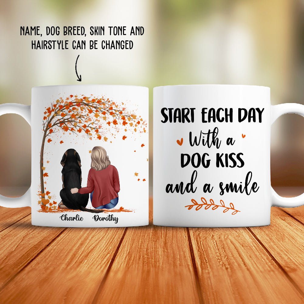 Custom Christmas Birthday Gifts For Dog Lovers • Start Each Day With A Dog Kiss And A Smile - Personalized Coffee Mug