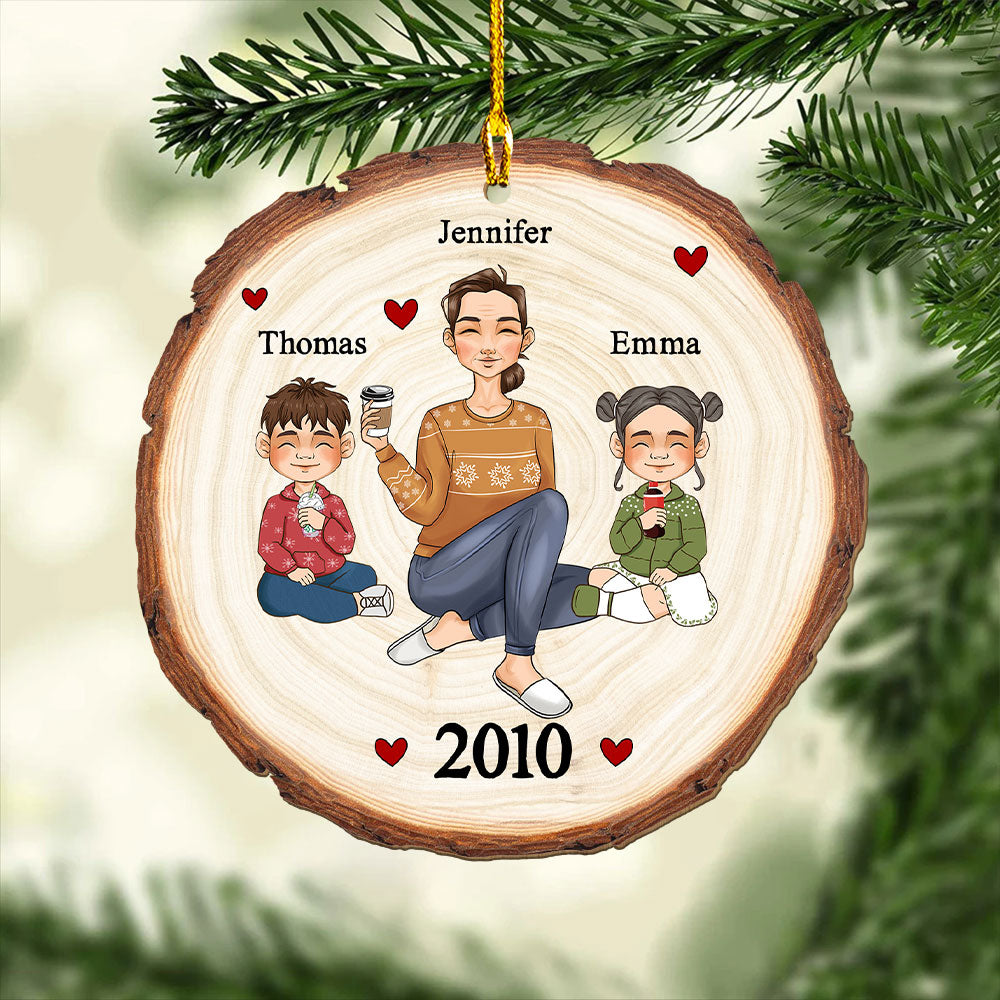 Cute Grandma Grandkids - Personalized 1-layered Wood Ornament