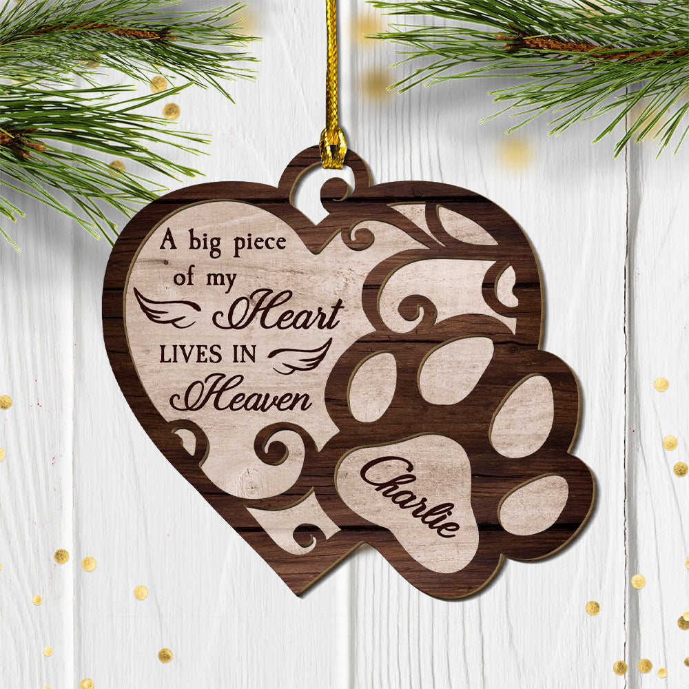 Custom Christmas Memorial Sympathy Gifts For Dogs, Cats • A Big Piece Of My Heart - Personalized 2-layered Wood Ornament