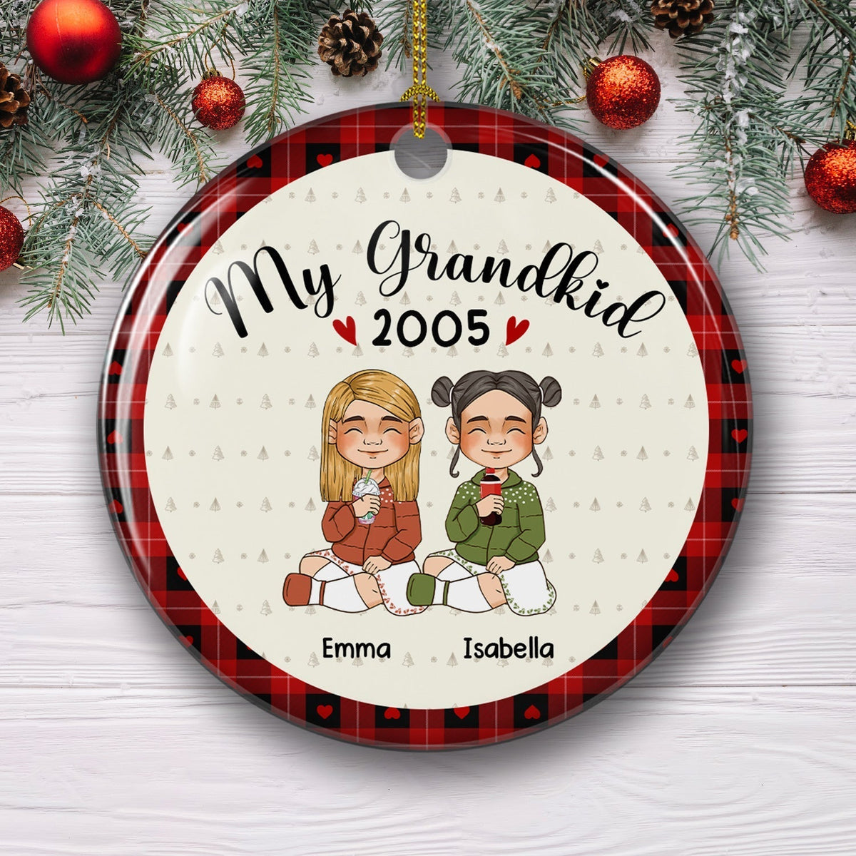 My Lovely Grandchildren - Personalized Circle Ceramic Christmas Ornament