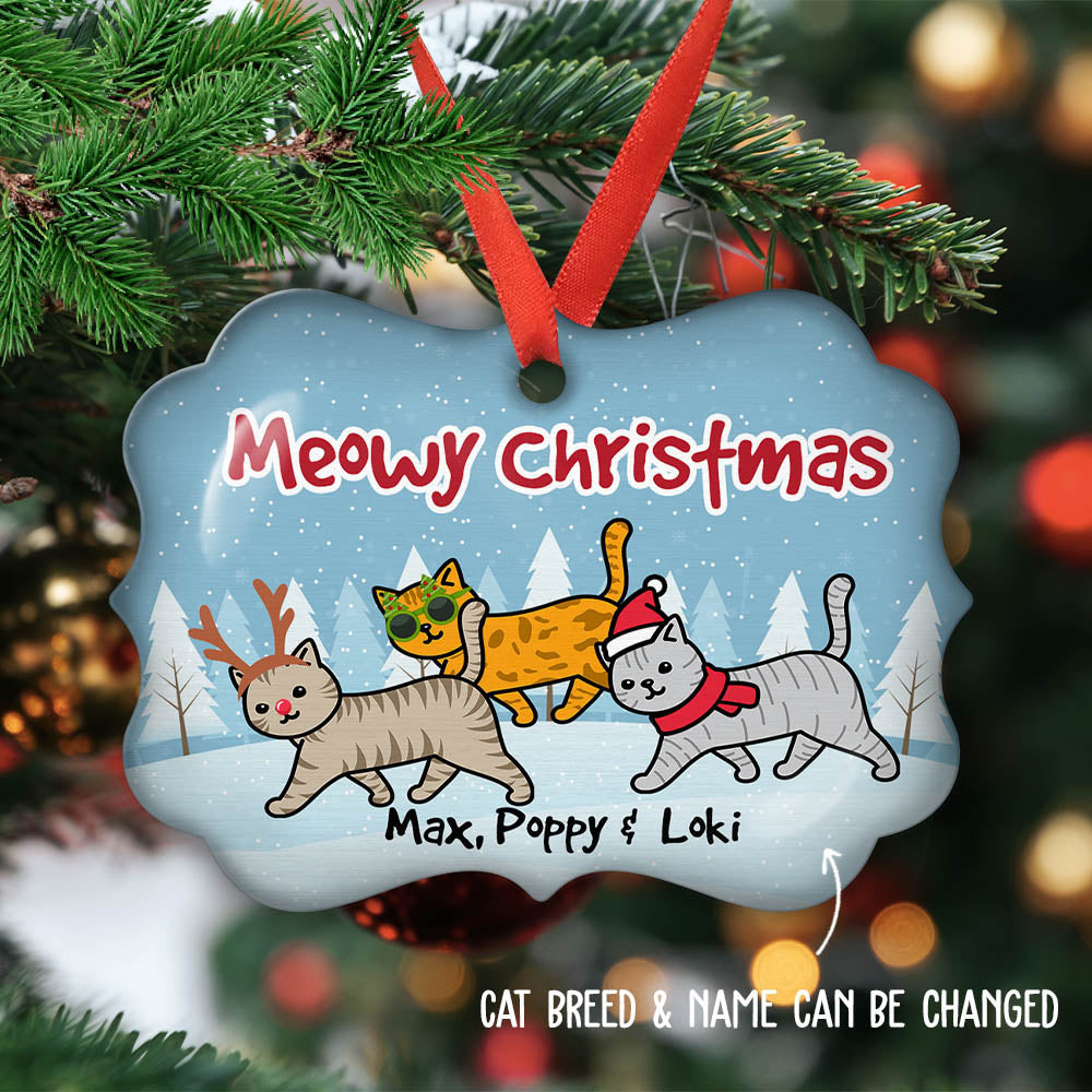 Custom Christmas Decor Home Birthday Gifts For Cat Mom, Cat Lovers • Cat Meowy Christmas - Personalized Aluminum Ornament