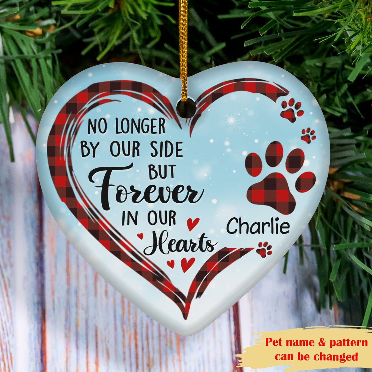 Custom Christmas Memorial Sympathy Gifts For Dogs, Cats • Forever In Our Hearts - Personalized Ceramic Christmas Ornament