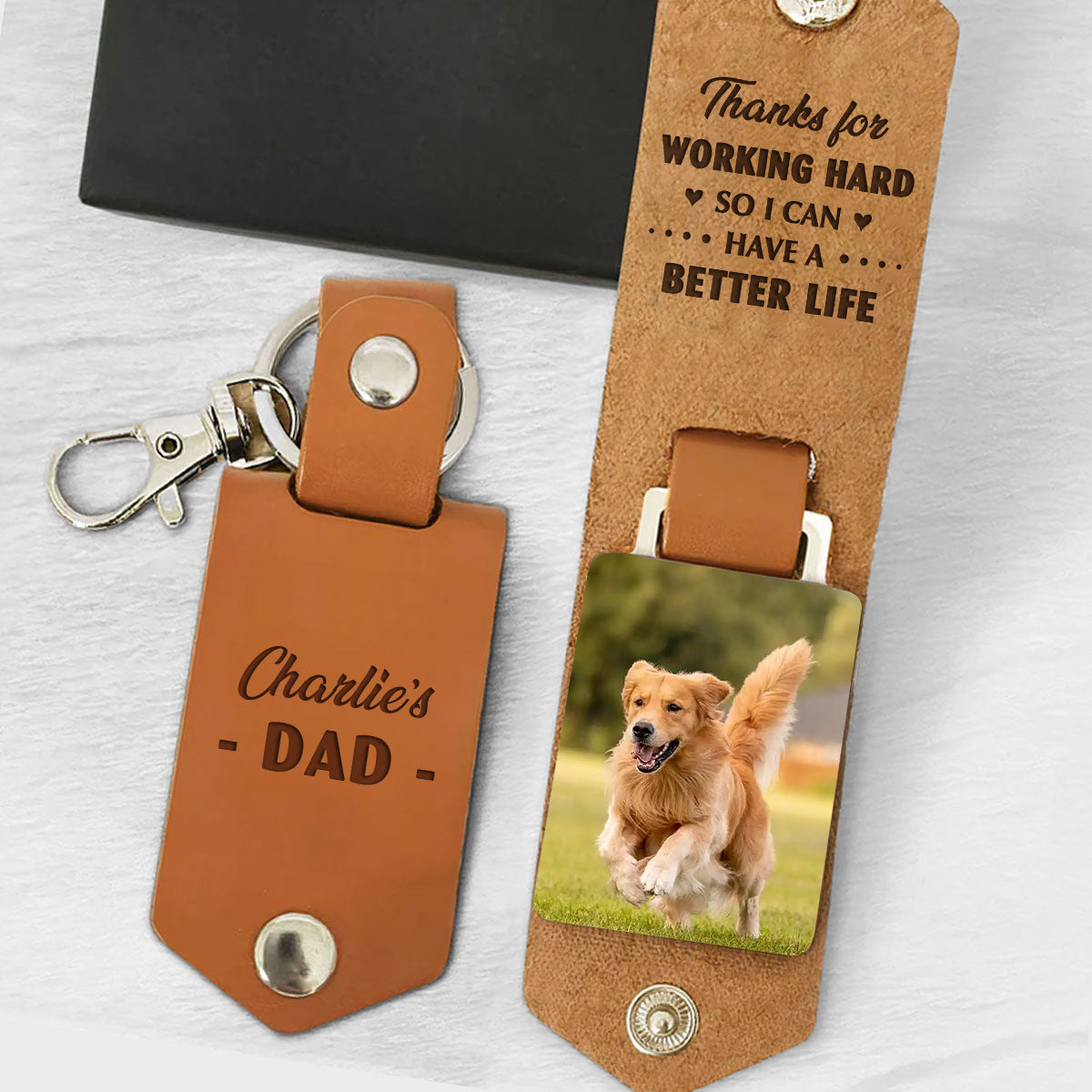 Working Hard - Personalized Leather Photo Keychain