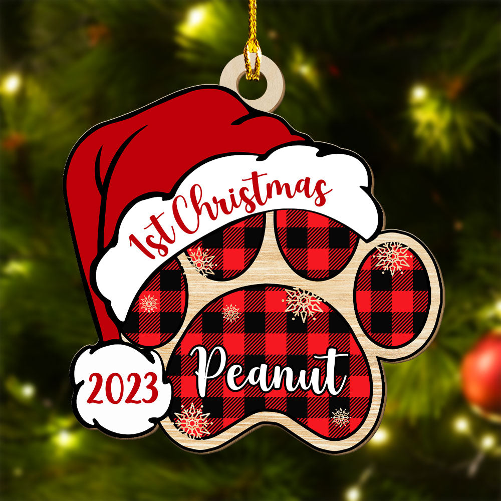 Santa Paw - Personalized 1-layered Wood Ornament