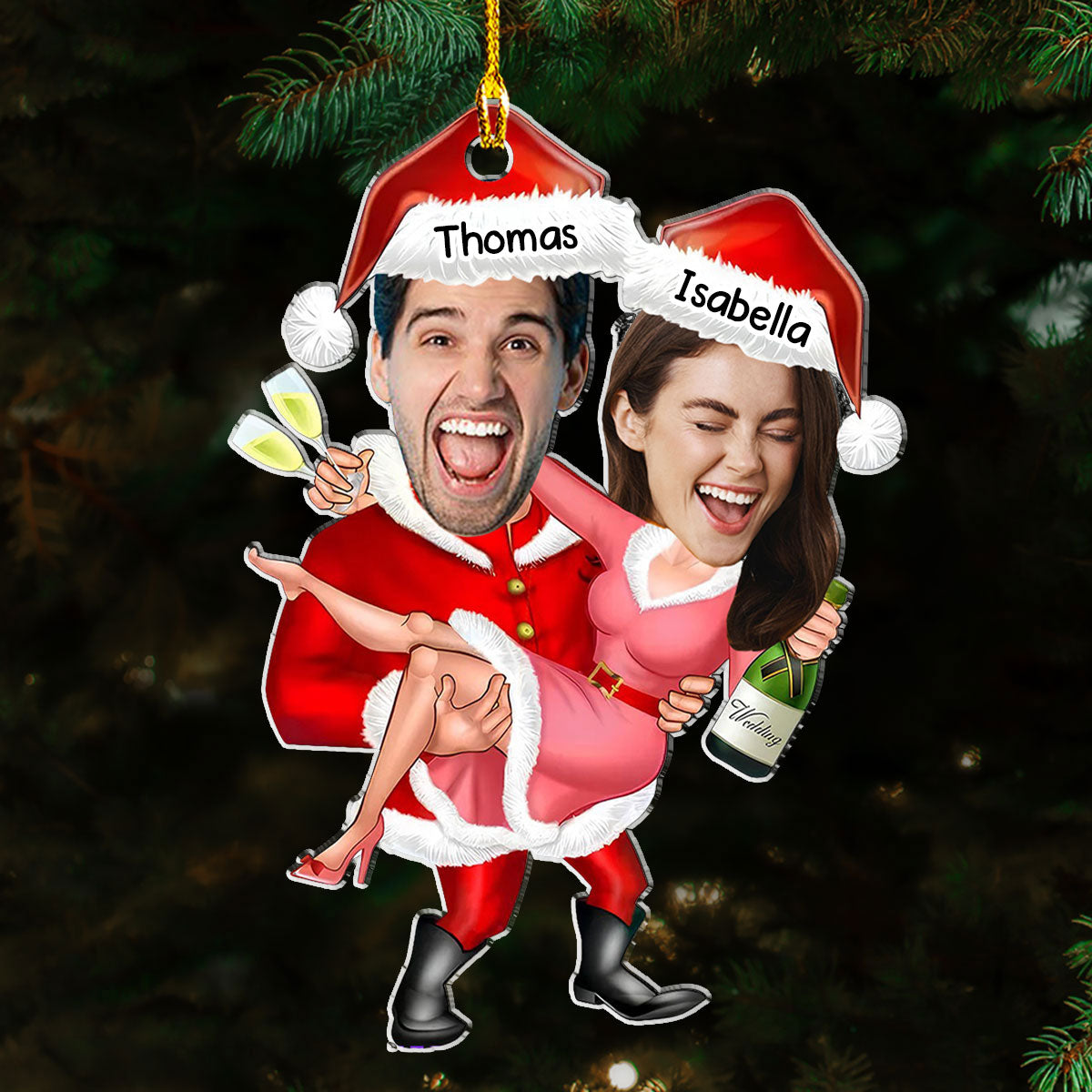 Funny Santa Couple - Personalized Acrylic Ornament