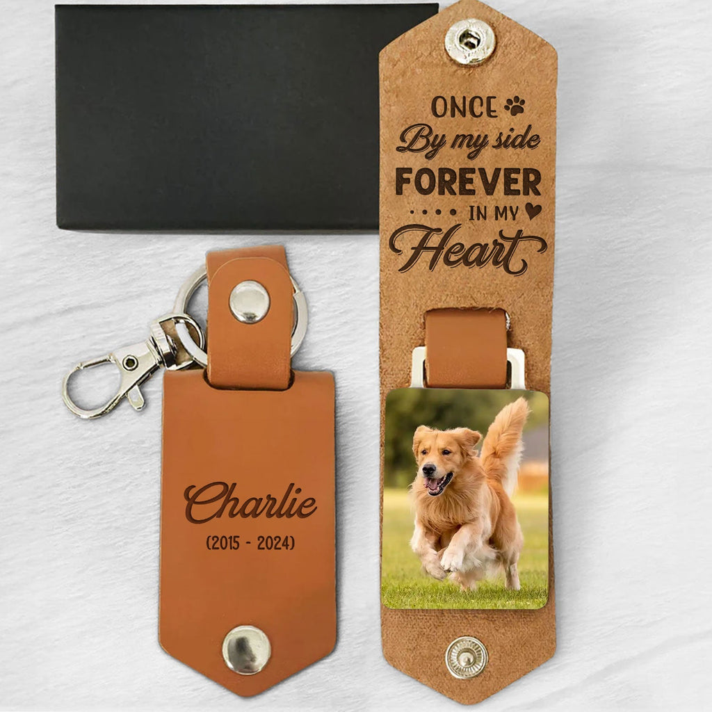 Forever In My Heart - Personalized Leather Photo Keychain