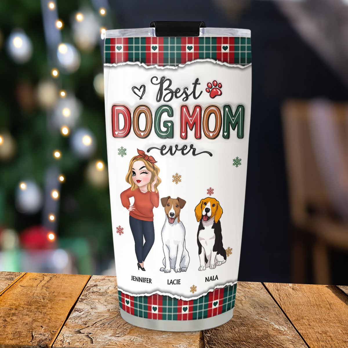 Custom Mother's day Birthday Gifts For Dog Mom, Dog Lovers • Best Dog Mom Ever Merry Christmas - Personalized 3D Inflated Effect Tumbler